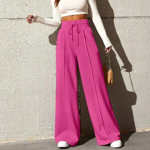 Hot Pink Women's Drawstring Waist Loose Wide Leg Palazzo Pants
